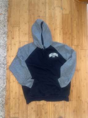 Under Armour Men's Rival Fleece Wordmark Colorblock Hoodie Black/Gray Size LG